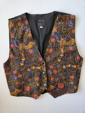 Vintage Tan Chho Beaded Vest Size Small Adjustable